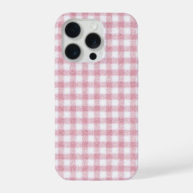 Funda Para iPhone Encanto de Gingham Rosa y Blanco aterciopelado (Reverso )