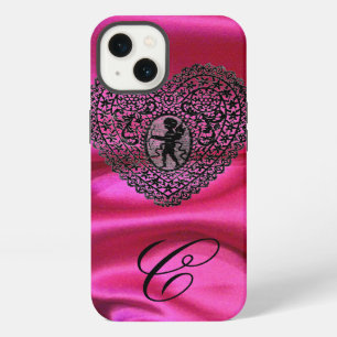 ENCINTADO DE CORAZÓN DE CUPIDO DE SEDA ROSA,Negro