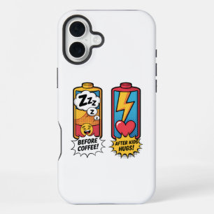 Funda Para iPhone 16 Plus Energía Divertida de Padres – Antes del Café Despu