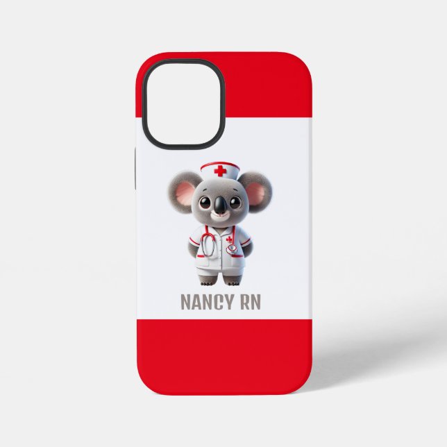 Funda Para iPhone Enfermera de osito de Koala con estetioscopio rojo (Reverso )