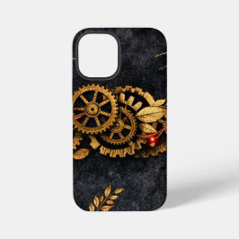 Funda Para iPhone 12 Mini Engranajes Dorados Vintage y Neon Rojo Cyberpunk M