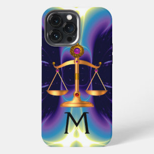 FUNDA PARA iPhone 13 PRO MAX ESCAMAS DE ORO DE LEY CON MONOGRAMA DE PIEDRAS PRE