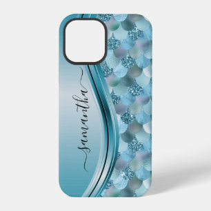Funda Para iPhone 12 Pro Escamas de Sirena Azules Nombre Manuscrito Metal