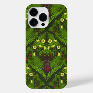 Funda Para iPhone 14 Pro Max Escarabajo y helechos, hojas verdes
