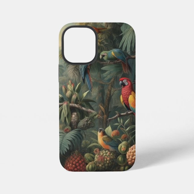Funda Para iPhone Escena botánica de loros y piñas (Reverso )
