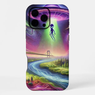 Funda Para iPhone 16 Pro Max Escena de Abducción OVNI Colorida con Alien y Ciel