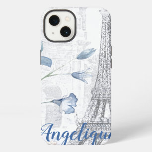 Escena de París y Flores Azules Personalizadas