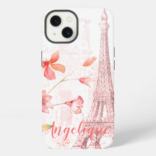 Escena de París y flores rosadas personalizadas