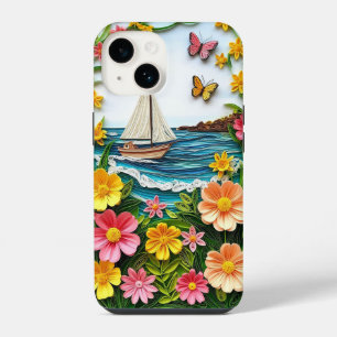 Funda Para iPhone 14 Escena natural con barco de vela con papel enrolla