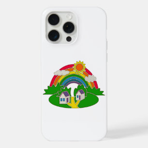 Escena rural personalizado con arcoiris y casa de