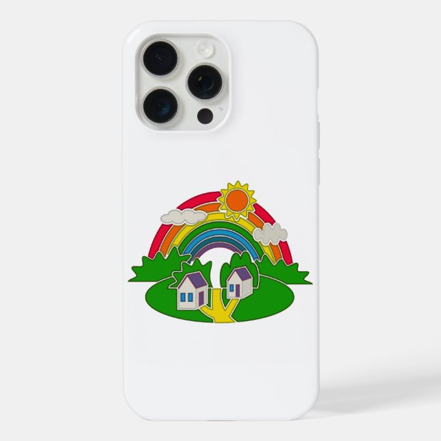 Funda Para iPhone Escena rural personalizado con arcoiris y casa de  (Reverso )