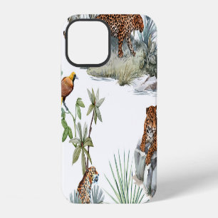 Funda Para iPhone 12 Escena tropical en acuarela de leopardo de la selv