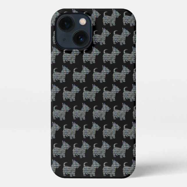 Funda Para iPhone Escocia Terrier Scottie Perro Silhouette Grid Blac (Reverso )