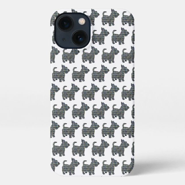 Funda Para iPhone Escocia Terrier Scottie Perro Silhouette Grid Whit (Reverso )