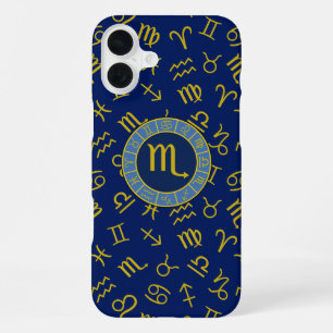 Funda Para iPhone 16 Plus Escorpio Zodiaco+Símbolos de Astrología Patrón Dor