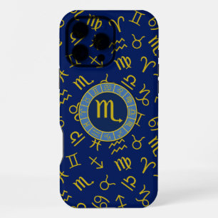 Funda Para iPhone 16 Pro Max Escorpio Zodíaco+Símbolos de Astrología Patrón Dor