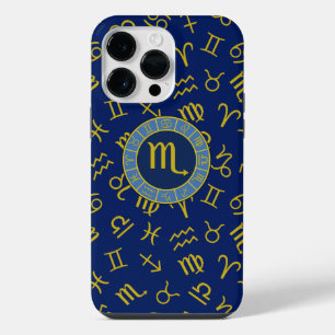 Funda Para iPhone 14 Pro Max Escorpio Zodiaco+Símbolos de Astrología Patrón Dor