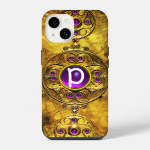 FUNDA PARA iPhone 14 ESCUDO GUERRERO CÉLTICO PÚRPURA MONOGRAMA GEM AMET