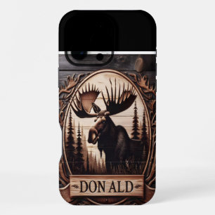Funda Para iPhone 16 Pro Max Escudo Moose tallado en madera