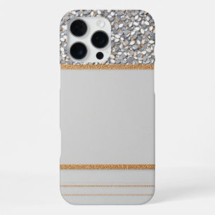 Funda Para iPhone 16 Pro Max Escudo Purpurina blanco y dorado de lujo