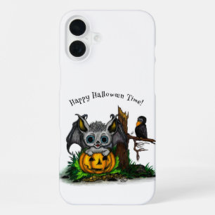 Funda Para iPhone 16 Plus Esperando Halloween , Cute Bat y Raven