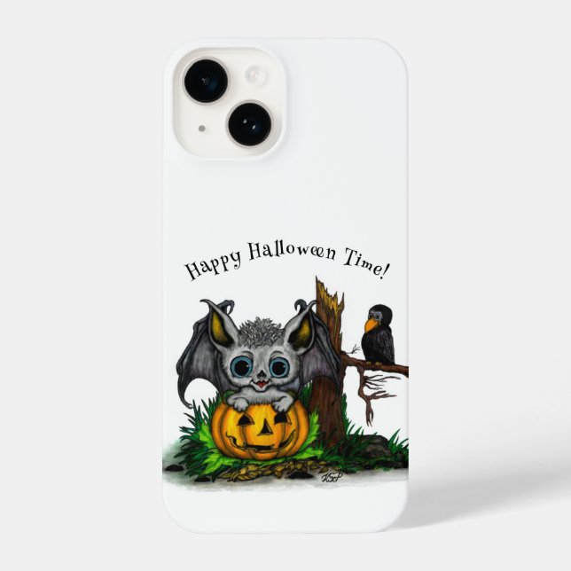 Funda Para iPhone Esperando Halloween , Cute Bat y Raven (Reverso )