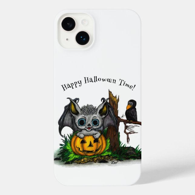 Funda Para iPhone Esperando Halloween , Cute Bat y Raven (Reverso )