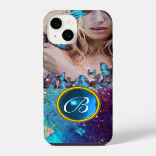 FUNDA PARA iPhone 14 ESPOSA AZUL DE LA MARIPOSA,MONOGRAMA DE LA GAMA DE