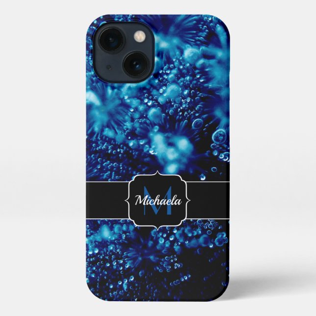 Funda Para iPhone Espumas azules Resumen Burbujas congeladas Monogra (Reverso )