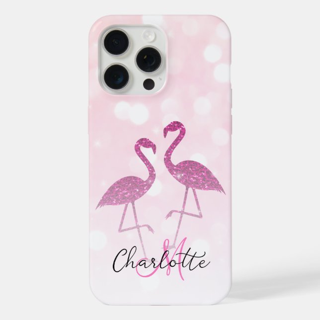 Funda Para iPhone Espumosos flamencos purpurina rosa chispas Monogra (Reverso )