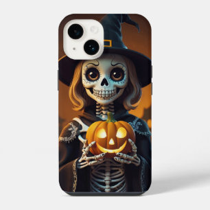 Funda Para iPhone 14 Esqueleto con camiseta de Halloween de calabaza