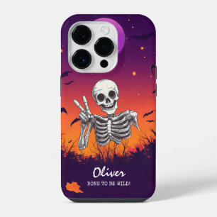 Funda Para iPhone 14 Pro Esqueleto de Halloween "¡Hueso para ser salvaje!"
