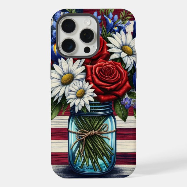 Funda Para iPhone Estados Unidos patriótico, florido y afligido (Reverso )