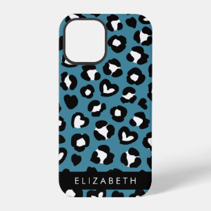 Funda Para iPhone 12 Pro Estampado Animal, Leopardo Azul, Corazones, Tu Nom