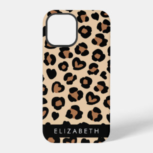 Funda Para iPhone 12 Pro Estampado Animal, Leopardo Marrón, Corazones, Tu N