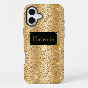 Funda Para iPhone 16 Plus Estampado brillante de leopardo glamuroso en oro