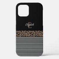 Estampado de animal de leopardo negro Monograma Ch