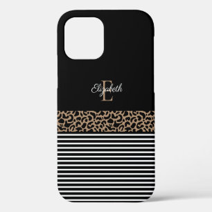 Funda Para iPhone 12 Estampado de animal de leopardo negro Monograma Ch