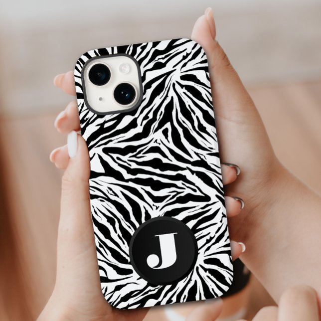 Funda Para iPhone Estampado de cebra con monograma (Subido por el creador)