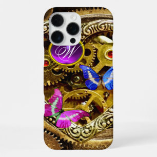 FUNDA PARA iPhone 16 PRO MAX ESTAMPADO DE ENGRANAJES STEAM PUNK, GEMAS, MARIPOS