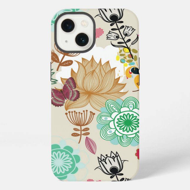 Funda Para iPhone Estampado de flores en estilo retro (Reverso )