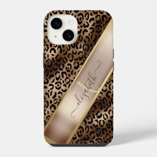 Funda Para iPhone 14 Estampado de leopardo chic negro monograma de bron
