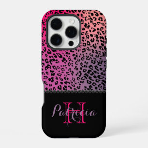 Funda Para iPhone 16 Pro Estampado de leopardo colorido y diamantes negros