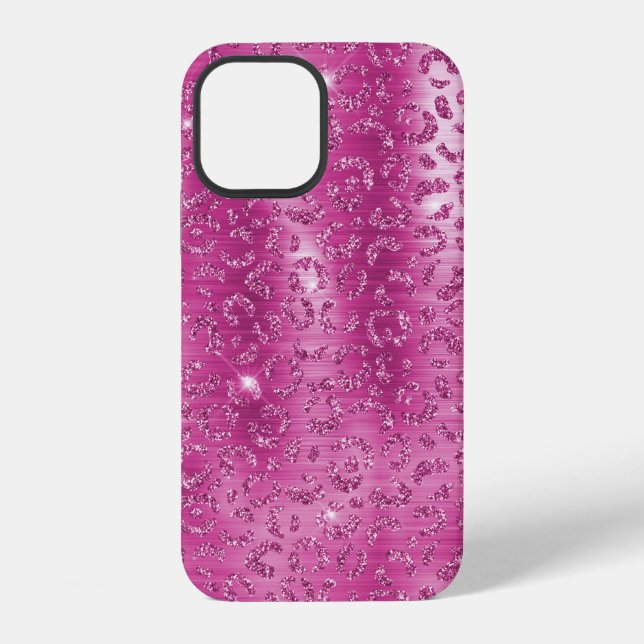 Funda Para iPhone Estampado de leopardo con brillo rosa blanco      (Reverso )