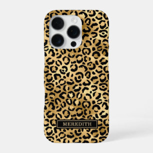Funda Para iPhone 16 Pro Estampado de leopardo con lámina dorada Monogramad