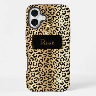 Funda Para iPhone 16 Plus Estampado de leopardo negro y dorado glamuroso