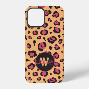 Funda Para iPhone 12 Estampado de leopardo rosa y negro con monograma