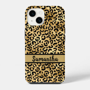 Funda Para iPhone 14 Estampado de leopardo y guepardo en negro y oro Mo
