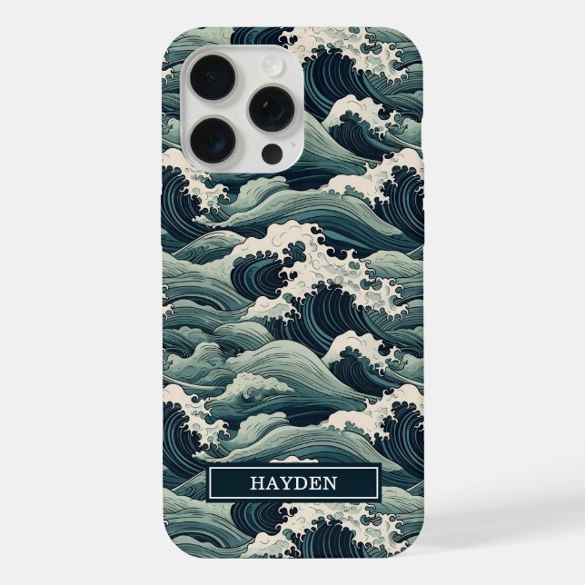 Funda Para iPhone Estampado de olas japonesas monogramado (Reverso )