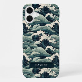 Funda Para iPhone 16 Plus Estampado de ondas japonesas monogramado